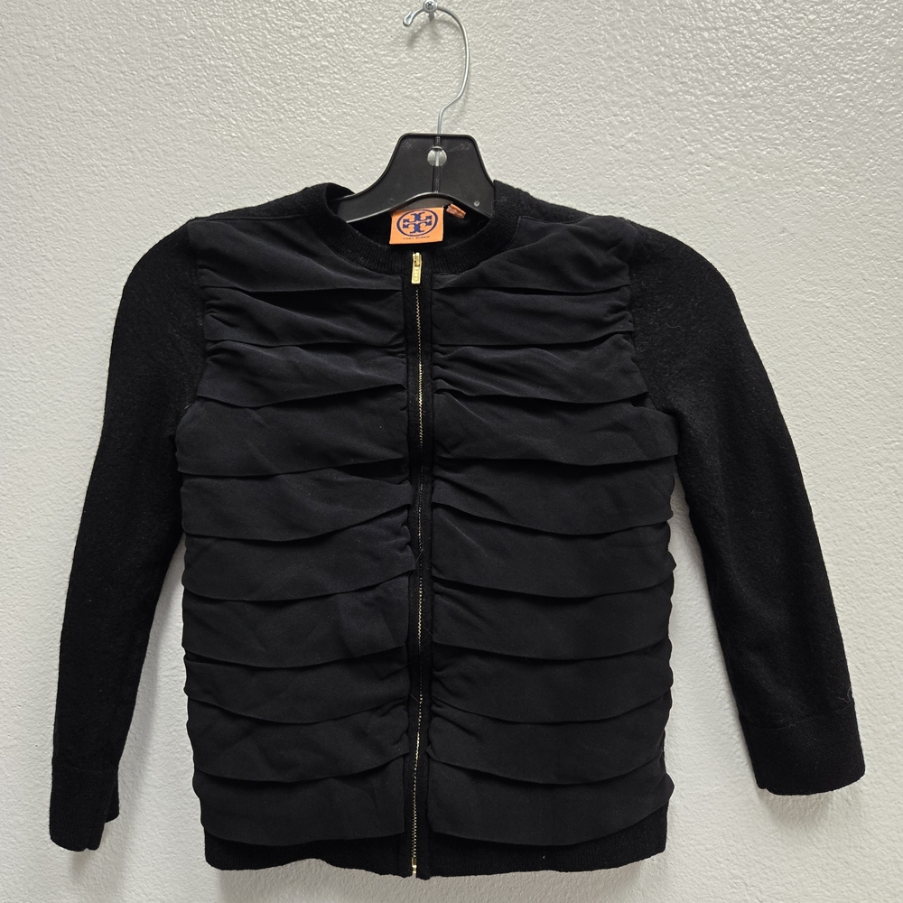 Tory Burch Ruched Front Zip Cardigan – Merino Wool
